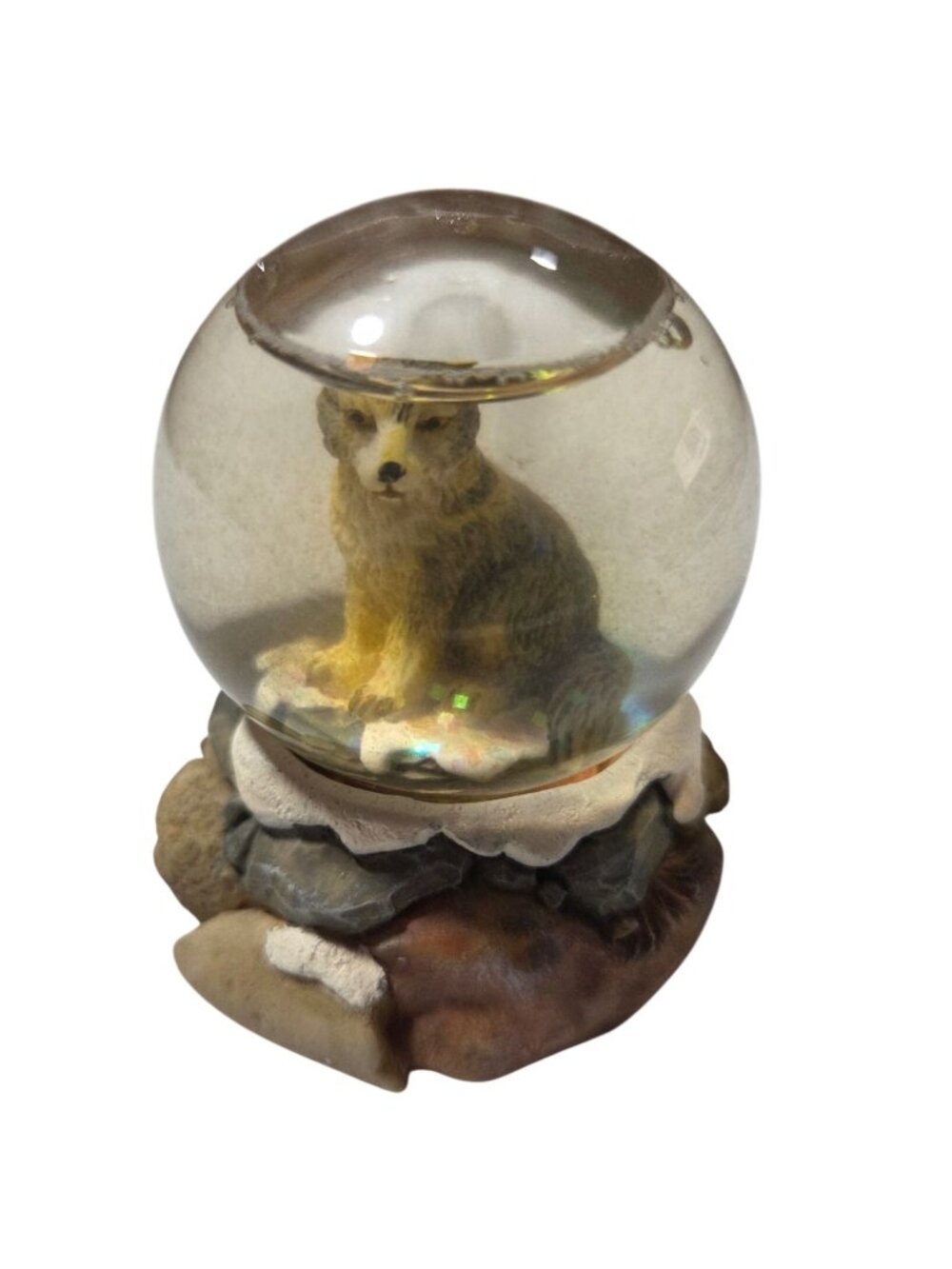 Miniature Wolf Snow Globe Figurine Westland Rock Base 2 Inch Tall Made In Italy